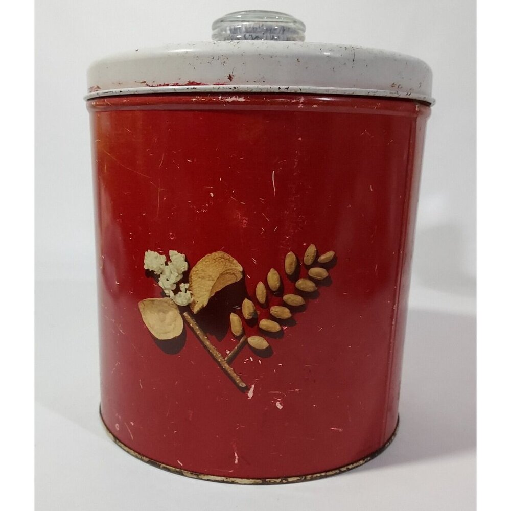 Saltine Cracker Pretzel Cookie Tin Blue Magic DRI NOB Krispy Kan Lid Red - Picture 7 of 8